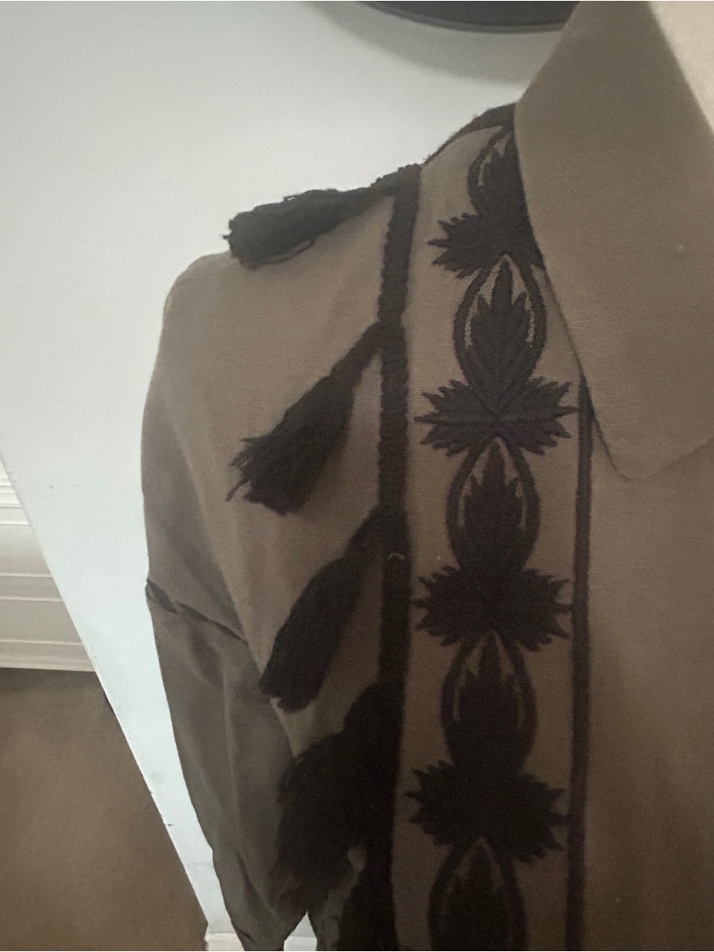 Zara Olive Green Boho Embroidered Fringe Jacket - Picture 3 of 11